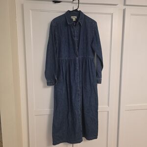 LL Bean Denim Cotton Long-Sleeve Button Down Jean Dress